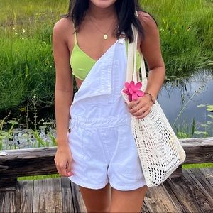 Abercrombie and fitch white denim overalls